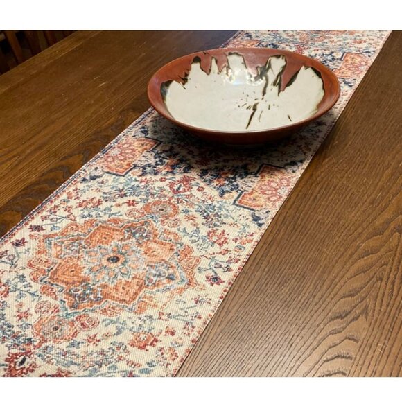Boho Table Runner Bohemian Cottage Farmhouse Decor Dining Cloth Orange 13x72 - Picture 2 of 8